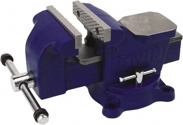 Irwin - 4" Jaw Width, 3" Opening Capacity, 2-13/64" Throat Depth, Steel Swivel Bench Vise - Bolt Down Base Attachment, Anvil - Industrial Tool & Supply
