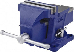Irwin - 4" Jaw Width, 3" Opening Capacity, 2-3/8" Throat Depth, Steel Swivel Bench Vise - Bolt Down Base Attachment, Anvil - Industrial Tool & Supply