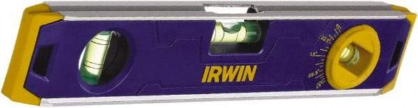 Irwin - Magnetic 9" Long 3 Vial Torpedo Level - Aluminum, Blue, 1 Level, 1 Plumb & 1 Vari-Pitch Vials - Industrial Tool & Supply