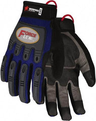 MCR Safety - Size L Work Gloves - Adjustable Closure Cuff, Black Polymer, Gray Leather, Blue Fabric, Red Logo, Paired - Industrial Tool & Supply
