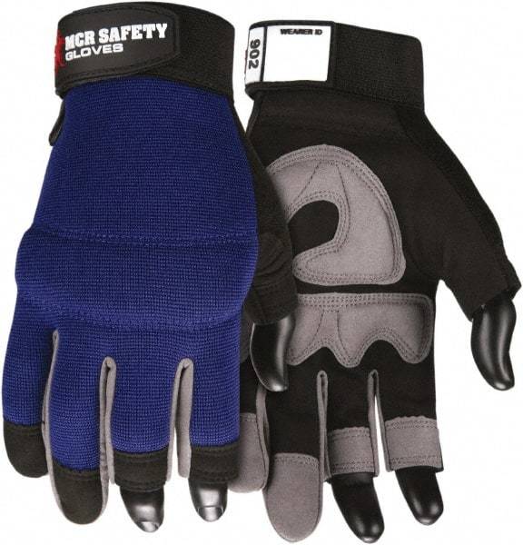 MCR Safety - Size M Synthetic Blend General Protection Work Gloves - For Work & Driver, Uncoated, Hook & Loop Cuff, Black/Blue, Paired - Industrial Tool & Supply