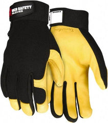MCR Safety - Size L Deerskin General Protection Work Gloves - For Work & Driver, Uncoated, Hook & Loop Cuff, Black/Yellow, Paired - Industrial Tool & Supply