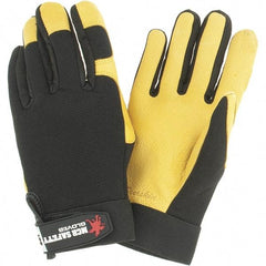 MCR Safety - Size XL Deerskin General Protection Work Gloves - For Work & Driver, Uncoated, Hook & Loop Cuff, Black/Yellow, Paired - Industrial Tool & Supply
