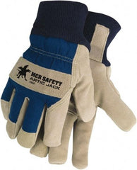 MCR Safety - Size S Pigskin General Protection Work Gloves - For Work & Driver, Uncoated, Knit Wrist Cuff, Blue/Natural, Paired - Industrial Tool & Supply