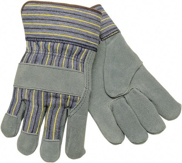 MCR Safety - Size L Cowhide General Protection Work Gloves - For Work & Driver, Uncoated, Safety Cuff, Blue/Yellow, Paired - Industrial Tool & Supply