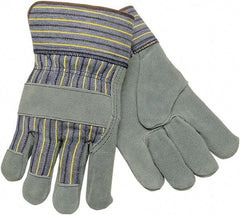 MCR Safety - Size L Cowhide General Protection Work Gloves - For Work & Driver, Uncoated, Safety Cuff, Blue/Yellow, Paired - Industrial Tool & Supply