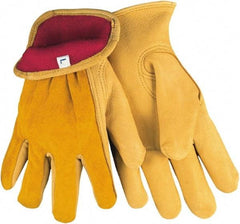 MCR Safety - Size M Deerskin Cold Protection Work Gloves - For Work & Driver, Uncoated, Slip-On Cuff, Natural/Red, Paired - Industrial Tool & Supply