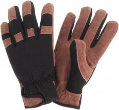 MCR Safety - Size M Cowhide General Protection Work Gloves - For General Purpose, Uncoated, Hook & Loop Cuff, Brown/Black, Paired - Industrial Tool & Supply