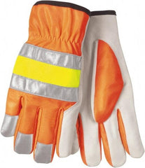 MCR Safety - Size L Cowhide General Protection Work Gloves - For General Purpose, Uncoated, Slip-On Cuff, Hi-Vis Orange, Paired - Industrial Tool & Supply