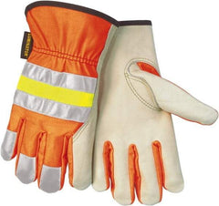 MCR Safety - Size XS General Protection Work Gloves - For General Purpose, Uncoated, Slip-On Cuff, Hi-Vis Orange, Paired - Industrial Tool & Supply