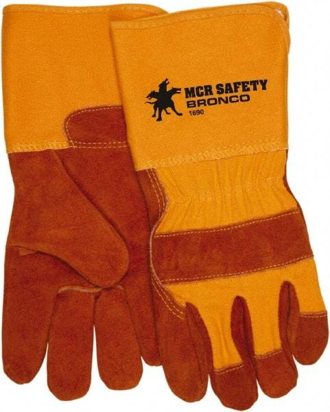 MCR Safety - Size L Cowhide General Protection Work Gloves - For General Purpose, Uncoated, Gauntlet Cuff, Orange, Paired - Industrial Tool & Supply
