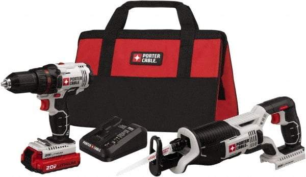 Porter-Cable - 20 Volt Cordless Tool Combination Kit - Includes 1/2" Drill/Driver & Reciprocating Saw, Lithium-Ion Battery Included - Industrial Tool & Supply