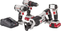 Porter-Cable - 20 Volt Cordless Tool Combination Kit - Includes 1/2" Drill/Driver, 1/4" Impact Driver, Reciprocating Saw & Flash Light, Lithium-Ion Battery Included - Industrial Tool & Supply