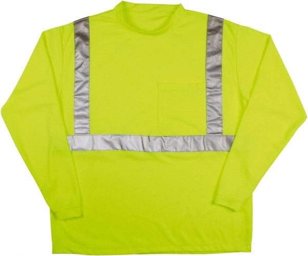 MCR Safety - Size 2XL, Hi-Viz Lime, High Visibility, Long Sleeve T-Pocket, - 1 Pocket, Polyester - Industrial Tool & Supply