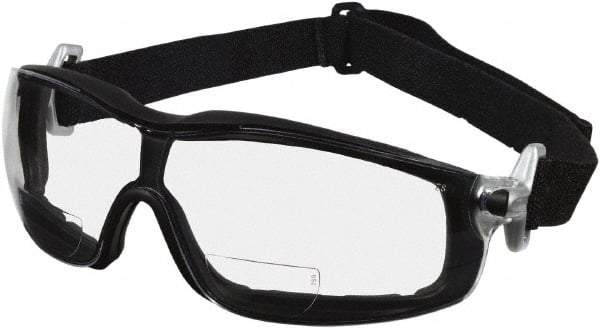 MCR Safety - +2.5, Clear Lenses, Scratch Resistant Magnifying Safety Glasses - Size Universal, Wrap Around, Black Frame - Industrial Tool & Supply