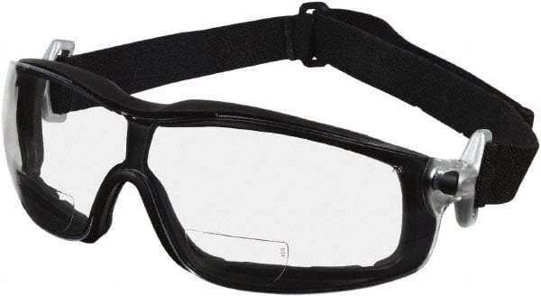 MCR Safety - +1.5, Clear Lenses, Scratch Resistant, Framed Magnifying Safety Glasses - Size Universal, Wrap Around, Black Frame - Industrial Tool & Supply