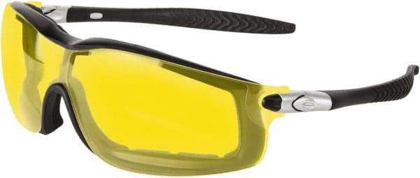 MCR Safety - Amber Lenses, Framed Safety Glasses - Anti-Fog, Scratch Resistant, Size Universal, Wrap Around - Industrial Tool & Supply