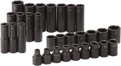 SK - 30 Piece 1/2" Drive Standard Deep Impact Socket Set - 6 Points, 8 to 24mm, Metric Measurement Standard - Industrial Tool & Supply