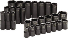 SK - 28 Piece 1/2" Drive Standard Deep Impact Socket Set - 6 Points, 3/8 to 1-1/4", Inch Measurement Standard - Industrial Tool & Supply