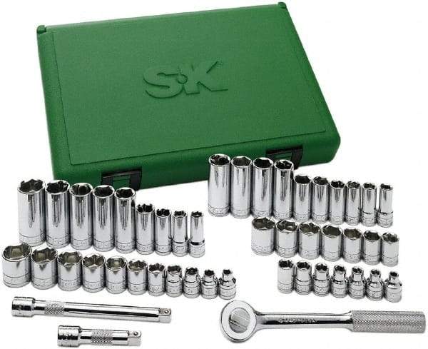 SK - 49 Piece 3/8" Drive Standard Deep Socket Set - 6 Points, 1/4 to 7/8", 6 to 19mm, Inch/Metric Measurement Standard - Industrial Tool & Supply
