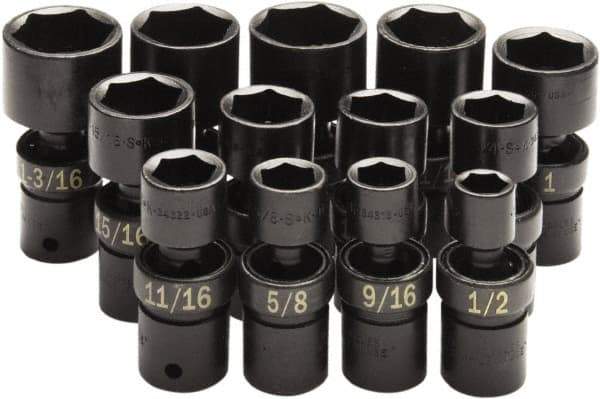 SK - 13 Piece 1/2" Drive Standard Impact Socket Set - 6 Points, 1/2 to 1-1/4", Inch Measurement Standard - Industrial Tool & Supply