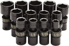 SK - 13 Piece 1/2" Drive Standard Impact Socket Set - 6 Points, 1/2 to 1-1/4", Inch Measurement Standard - Industrial Tool & Supply