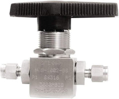 Brennan - 1/8" Pipe, Tube End Connections, Stainless Steel, Inline, Two Way Flow, Instrumentation Ball Valve - 3,000 psi WOG Rating, Nylon Handle, PTFE Seal, PFA Seat, Swaglok SS-41GS2 - Industrial Tool & Supply