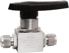 Brennan - 1/2" Pipe, Tube End Connections, Stainless Steel, Inline, Two Way Flow, Instrumentation Ball Valve - 3,000 psi WOG Rating, Nylon Handle, PTFE Seal, PFA Seat, Swaglok SS-45S8 - Industrial Tool & Supply