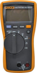 Fluke - 114, CAT III, 600 VAC/VDC, Digital True RMS Auto Ranging Manual Ranging Multimeter - 40 mOhm, Measures Voltage, Capacitance, Current, Resistance - Industrial Tool & Supply