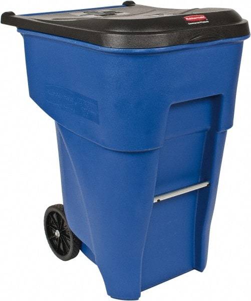 Rubbermaid - 95 Gal Blue Rectangle Trash Can - Polyethylene, 45.6" High x 35.4" Long x 27.3" Wide - Industrial Tool & Supply