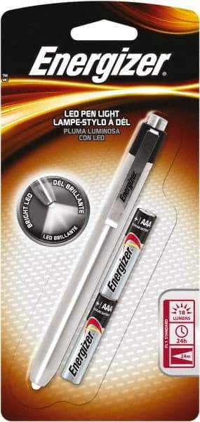 Energizer - White LED Bulb, 21 Lumens, Mini Flashlight - Silver Stainless Steel Body, 2 AAA Batteries Included - Industrial Tool & Supply