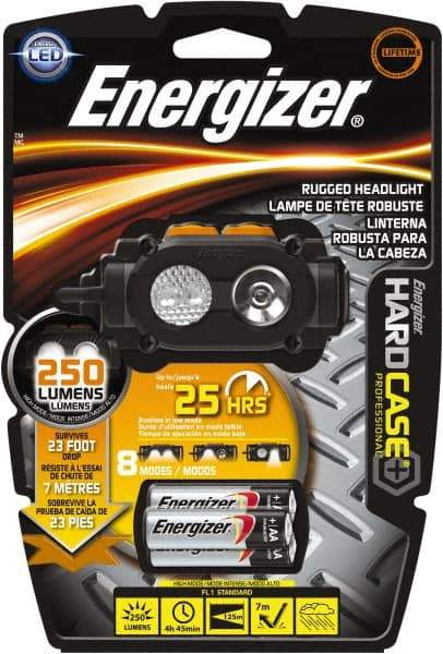 Energizer - 2 Red, Green, White LED Bulb, 160 Lumens, Hands-free Flashlight - Black, Gray Plastic Body, 3 AA Alkaline Batteries Included - Industrial Tool & Supply