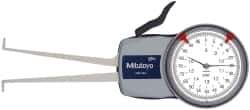 Mitutoyo - 0.8 to 1.6" Inside Dial Caliper Gage - 0.0005" Graduation, 0.0015" Accuracy, 3.3" Leg Length, 0.26" Deep x 0.06" Wide Groove, Ball Contact Points - Industrial Tool & Supply