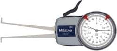 Mitutoyo - 0.8 to 1.6" Inside Dial Caliper Gage - 0.0005" Graduation, 0.0015" Accuracy, 3.3" Leg Length, 0.26" Deep x 0.06" Wide Groove, Ball Contact Points - Industrial Tool & Supply