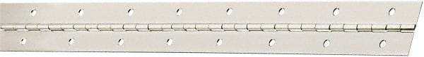 National Mfg. - 30" Long x 1-1/2" Wide, Steel Satin Nickel Coating Continuous Hinge - 0.042" Thick with Holes - Industrial Tool & Supply