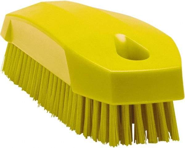 Vikan - 0.7" Bristle Length, Polyester Scrub Brush - 1-1/2" Wide Head, 4-1/2" OAL, Yellow, Polypropylene Block - Industrial Tool & Supply