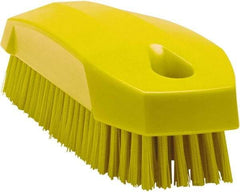 Vikan - 0.7" Bristle Length, Polyester Scrub Brush - 1-1/2" Wide Head, 4-1/2" OAL, Yellow, Polypropylene Block - Industrial Tool & Supply