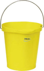 Vikan - 3 Gal, Polypropylene Round Yellow Single Pail with Pour Spout - Handle Included - Industrial Tool & Supply
