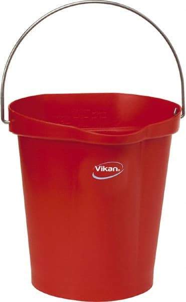 Vikan - 3 Gal, Polypropylene Round Red Single Pail with Pour Spout - Handle Included - Industrial Tool & Supply