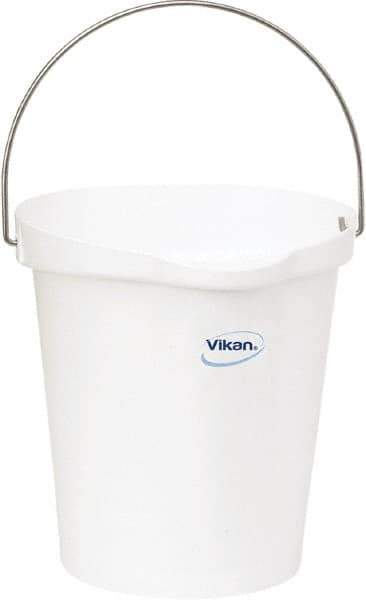 Vikan - 3 Gal, Polypropylene Round White Single Pail with Pour Spout - Handle Included - Industrial Tool & Supply