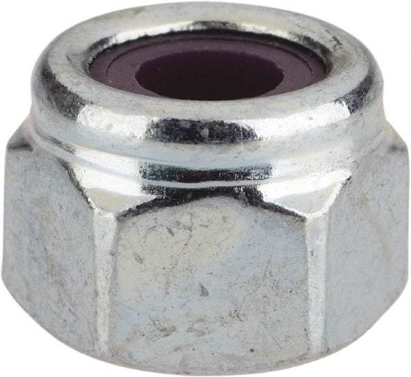 Value Collection - 1/4-20 UNC Grade 2 Heavy Hex Lock Nut with Nylon Insert - 1/2" Width Across Flats, 3/8" High, Zinc-Plated Finish - Industrial Tool & Supply