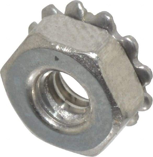 Value Collection - #4-40, 0.109" High, Uncoated, Stainless Steel Hex Nut with External Tooth Washer - 9/32" Washer Diam, 1/4" Width Across Flats, Grade 18-8 - Industrial Tool & Supply
