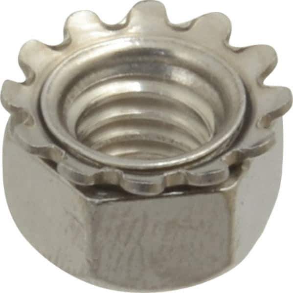 Value Collection - 5/16-18, 0.328" High, Uncoated, Stainless Steel Hex Nut with External Tooth Washer - 37/64" Washer Diam, 1/2" Width Across Flats, Grade 18-8 - Industrial Tool & Supply