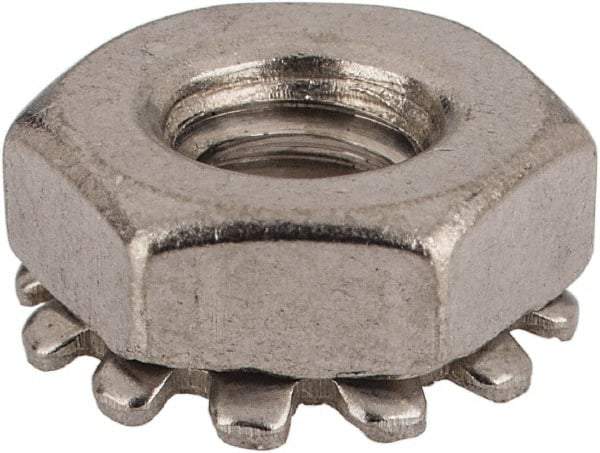 Value Collection - #10-24, 5/32" High, Uncoated, Stainless Steel Hex Nut with External Tooth Washer - 13/32" Washer Diam, 3/8" Width Across Flats, Grade 18-8 - Industrial Tool & Supply