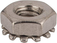 Value Collection - #10-24, 5/32" High, Uncoated, Stainless Steel Hex Nut with External Tooth Washer - 13/32" Washer Diam, 3/8" Width Across Flats, Grade 18-8 - Industrial Tool & Supply
