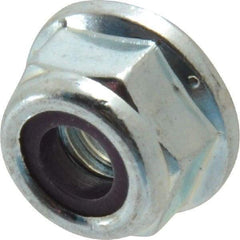 Value Collection - 1/4-20 UNC Grade 2 Hex Flange Lock Nut with Nylon Insert - 7/16" Width Across Flats, 5/16" High, Zinc-Plated Finish - Industrial Tool & Supply