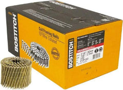 Stanley Bostitch - 11 Gauge 0.12" Shank Diam 3-1/4" Long Framing Nails for Power Nailers - Steel, Yellow Zinc Finish, Smooth Shank, Coil Wire Collation, Round Head, Diamond Point - Industrial Tool & Supply