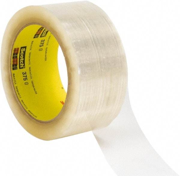 3M - 72mm x 914m Clear Rubber Adhesive Sealing Tape - Polypropylene Film Backing, 3.1 mil Thick, 35 Lb Tensile Strength, Series 375 - Industrial Tool & Supply