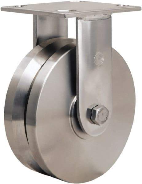 Hamilton - 6" Diam x 2" Wide, Stainless Steel Rigid Caster - 800 Lb Capacity, Top Plate Mount, 3-3/4" x 4-1/2" Plate, Delrin Bearing - Industrial Tool & Supply