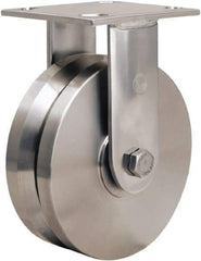 Hamilton - 6" Diam x 2" Wide, Stainless Steel Rigid Caster - 800 Lb Capacity, Top Plate Mount, 3-3/4" x 4-1/2" Plate, Delrin Bearing - Industrial Tool & Supply